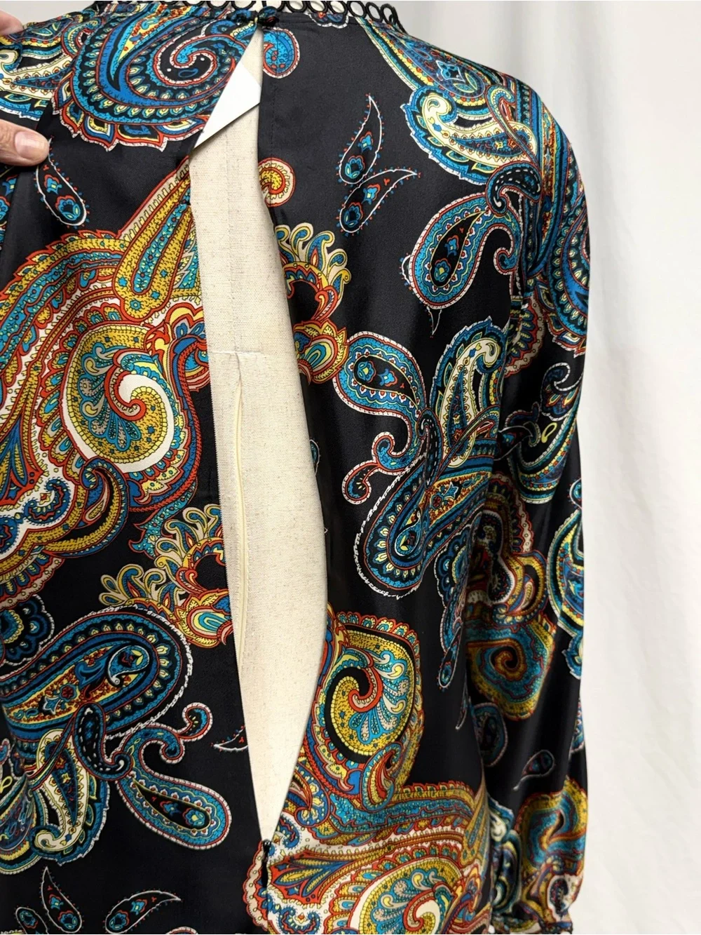 J. Crew 100% Black Paisley-Print Long Sleeve Blouse Scallop Trim